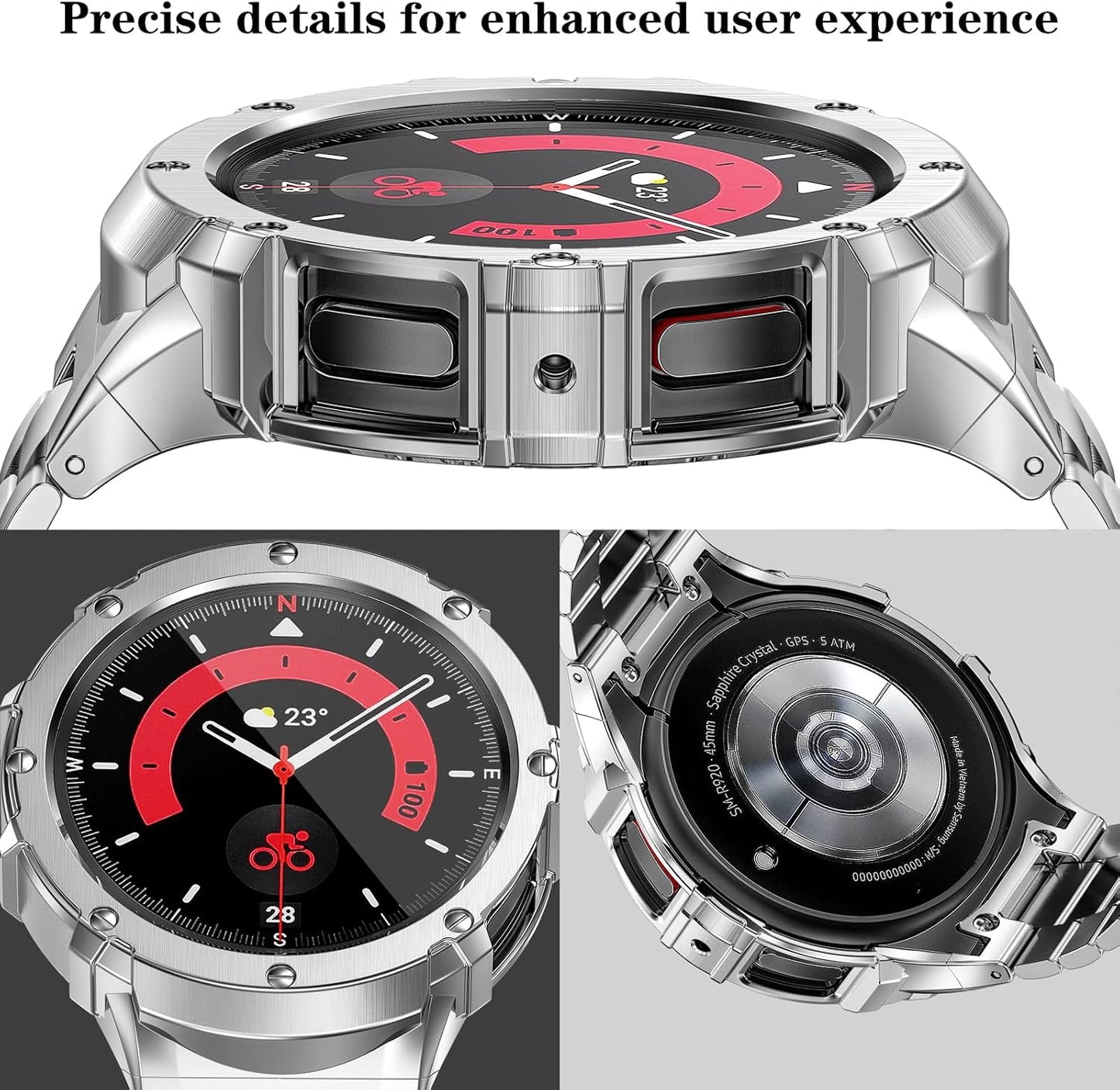 Funda y correas para reloj de acero inoxidable, ajustable, 44mm.