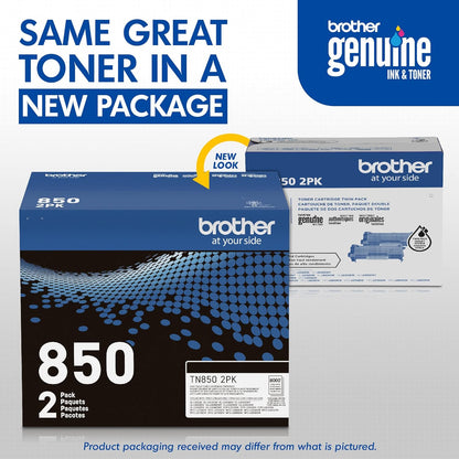 Cartuchos de tóner Brother TN850, Negro, Alto Rendimiento, 2 (1 ABIERTO)