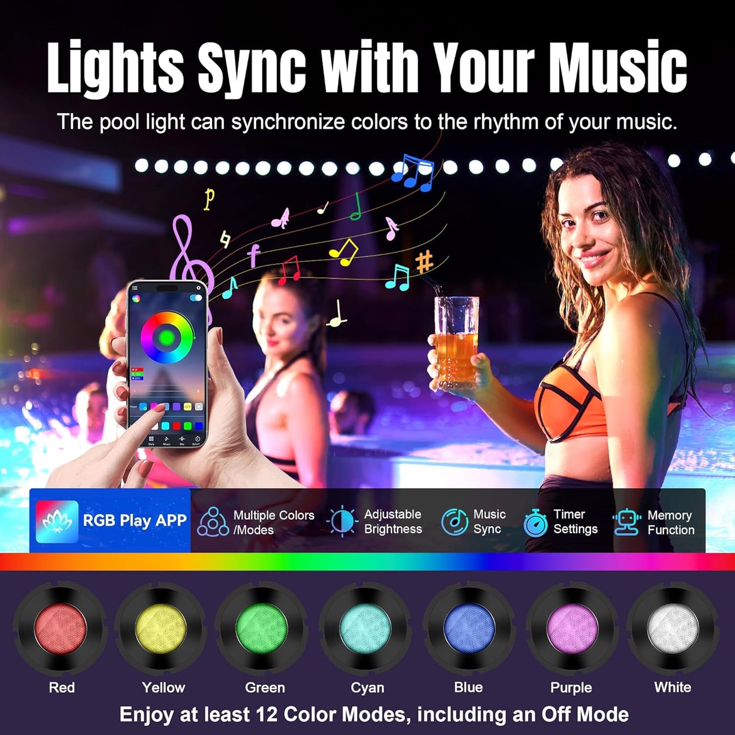 Luz LED de 1.5 pulgadas, para piscina, RGB, sin bordes.(USADA).