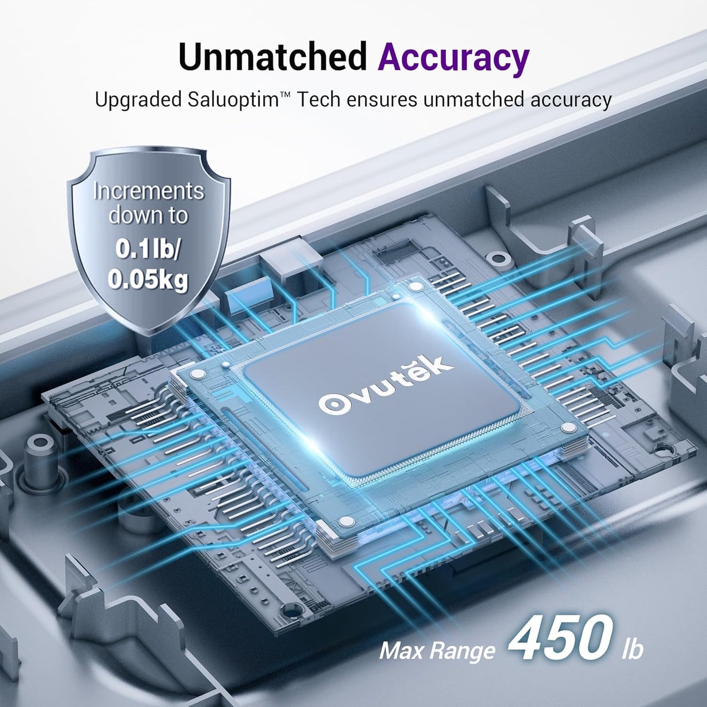 Báscula digital Ovutek de alta precisión para baño con pantalla LED, vidrio templado y capacidad de 180 kg
