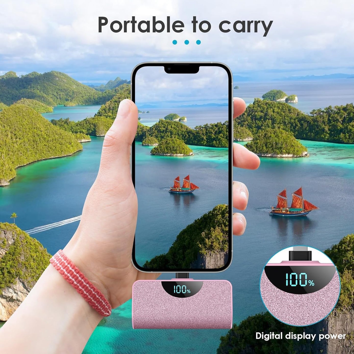 Mini cargador portátil HX45K8 rosa para iPhone