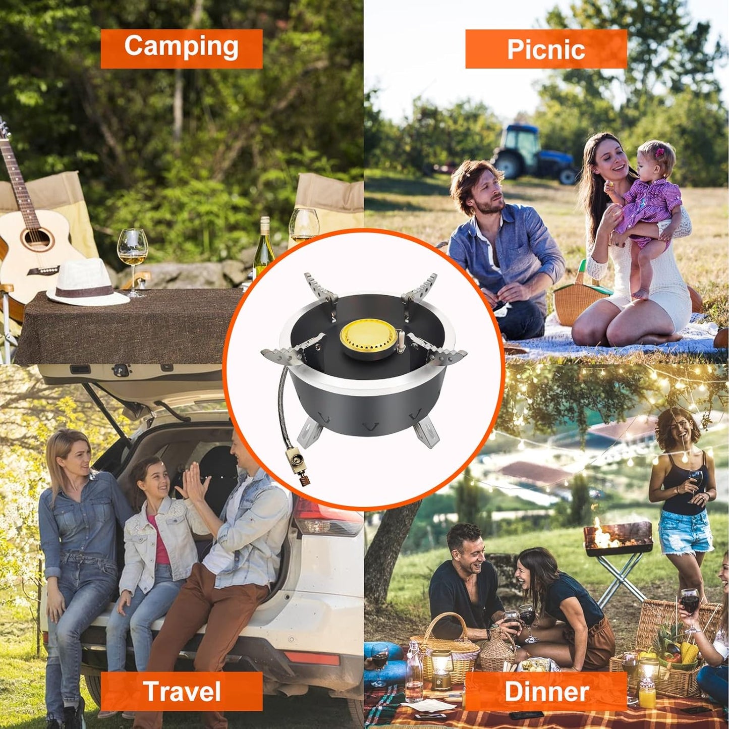 Estufa portátil para mochileros, 10000 W, resistente al viento, con adaptador