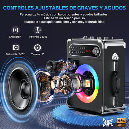 Bocina Karaoke JYX-S55 Bluetooth con 2 Micrófonos y Luces LED