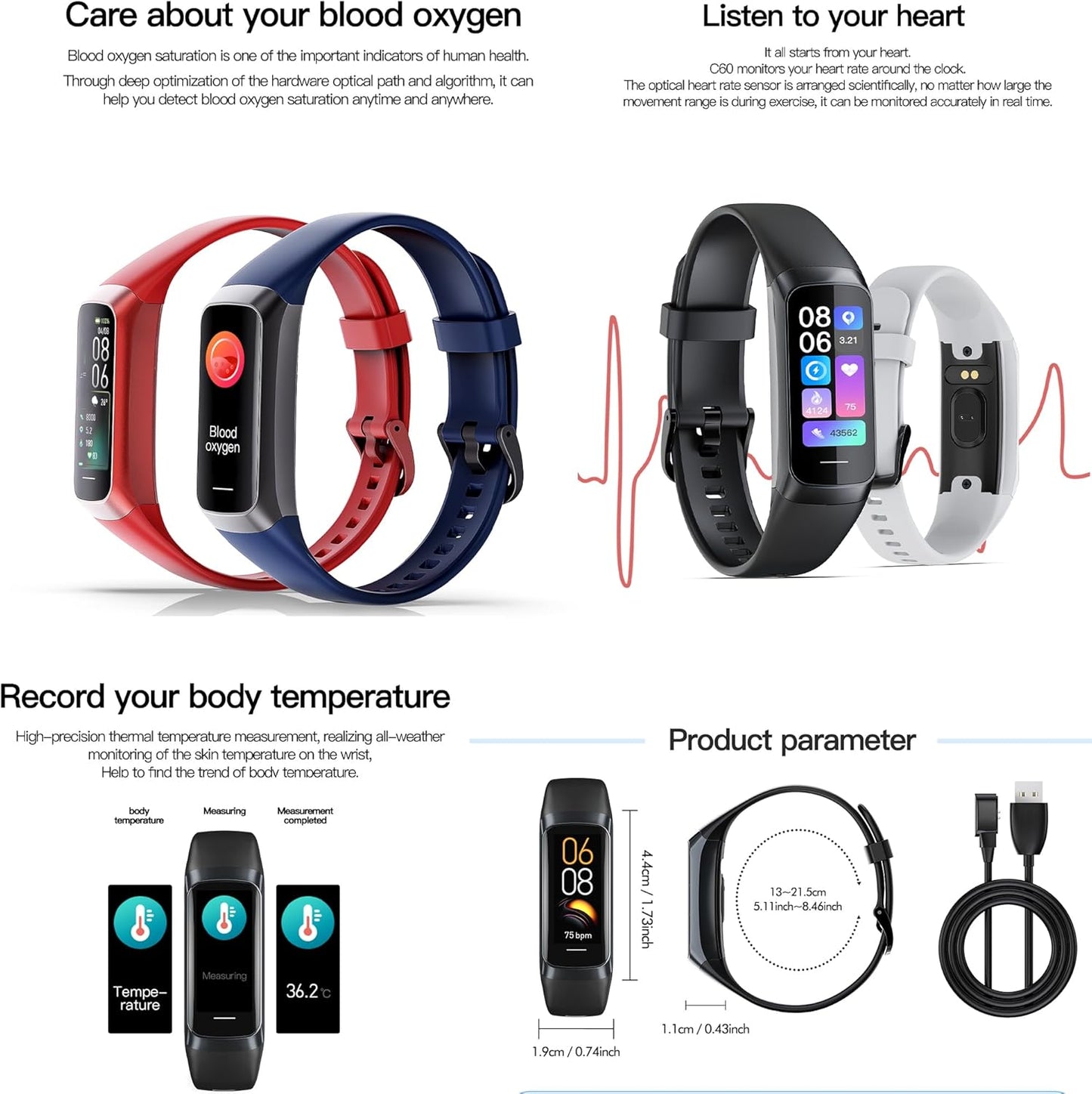 Reloj inteligente de fitness con monitor de frecuencia cardíaca.