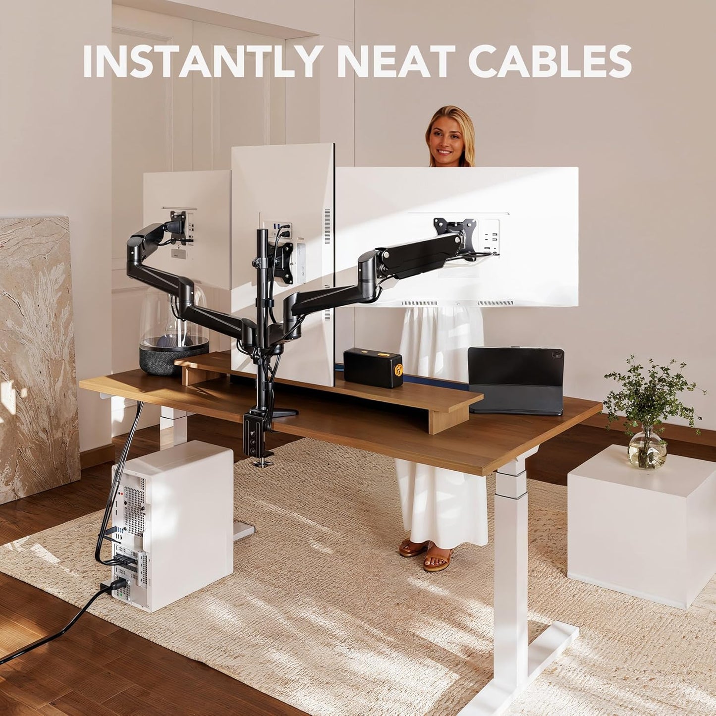 Soporte para monitor triple para pantallas de 17 a 32 pulgadas, HUANUO HNTS3B