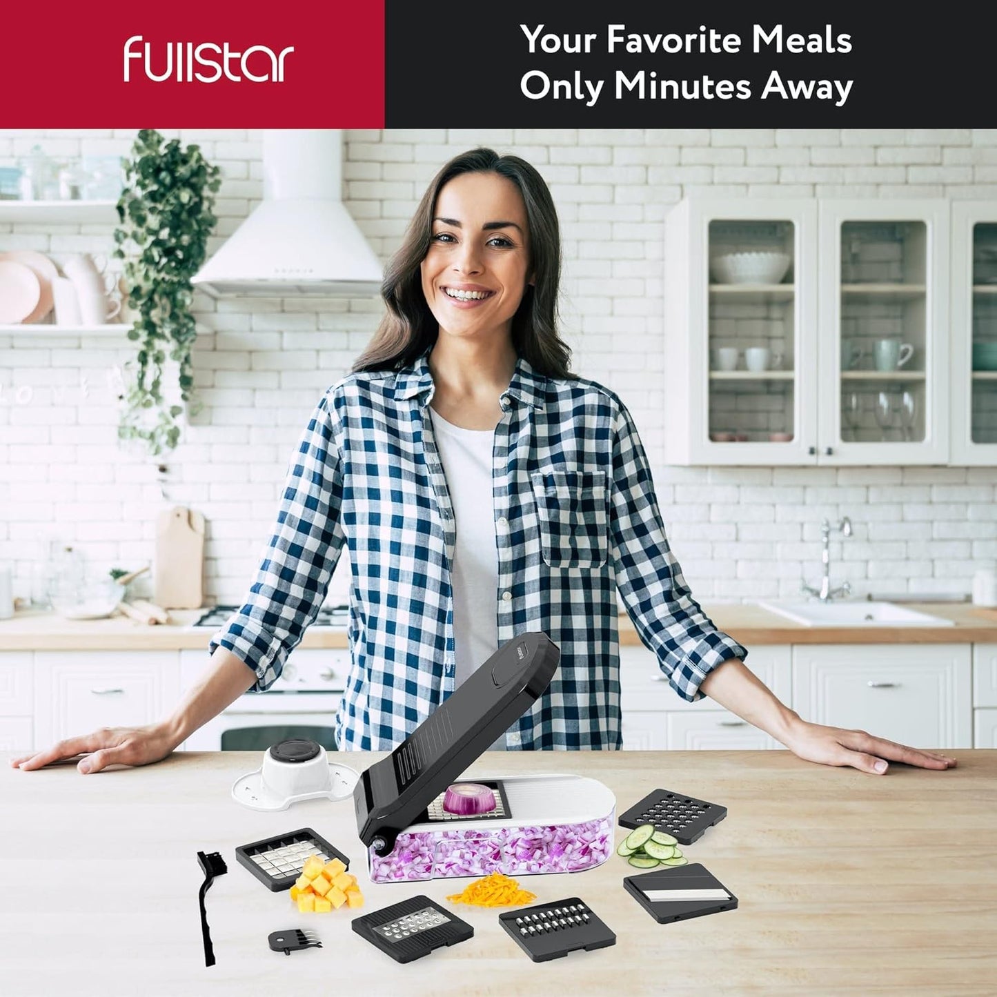 Picadora de verduras, con recipiente y utensilios 6 en 1, Fullstar.