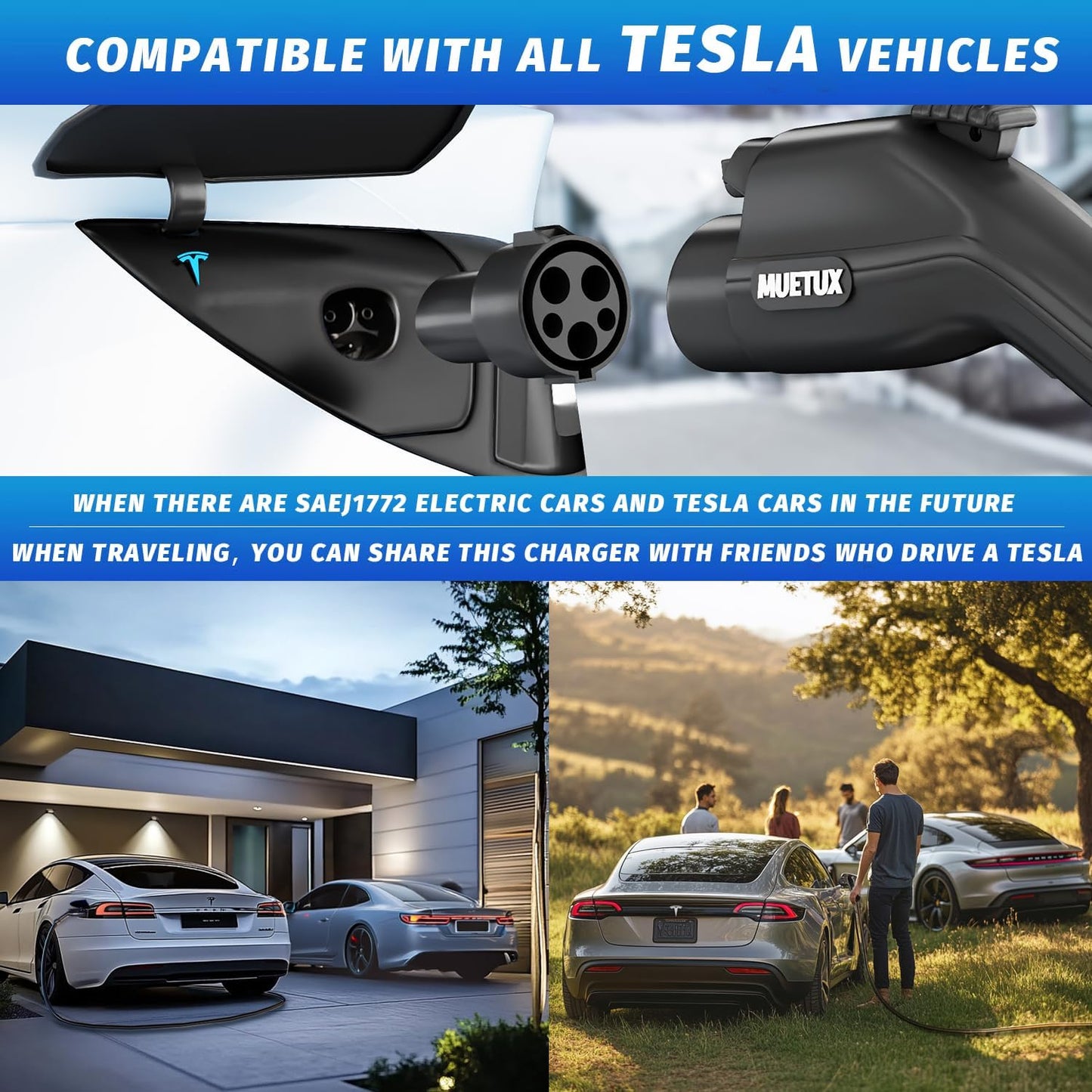 MUETUX Cargador EV de nivel 2 y 1 (16-40 amperios, 110 V-240 V,
