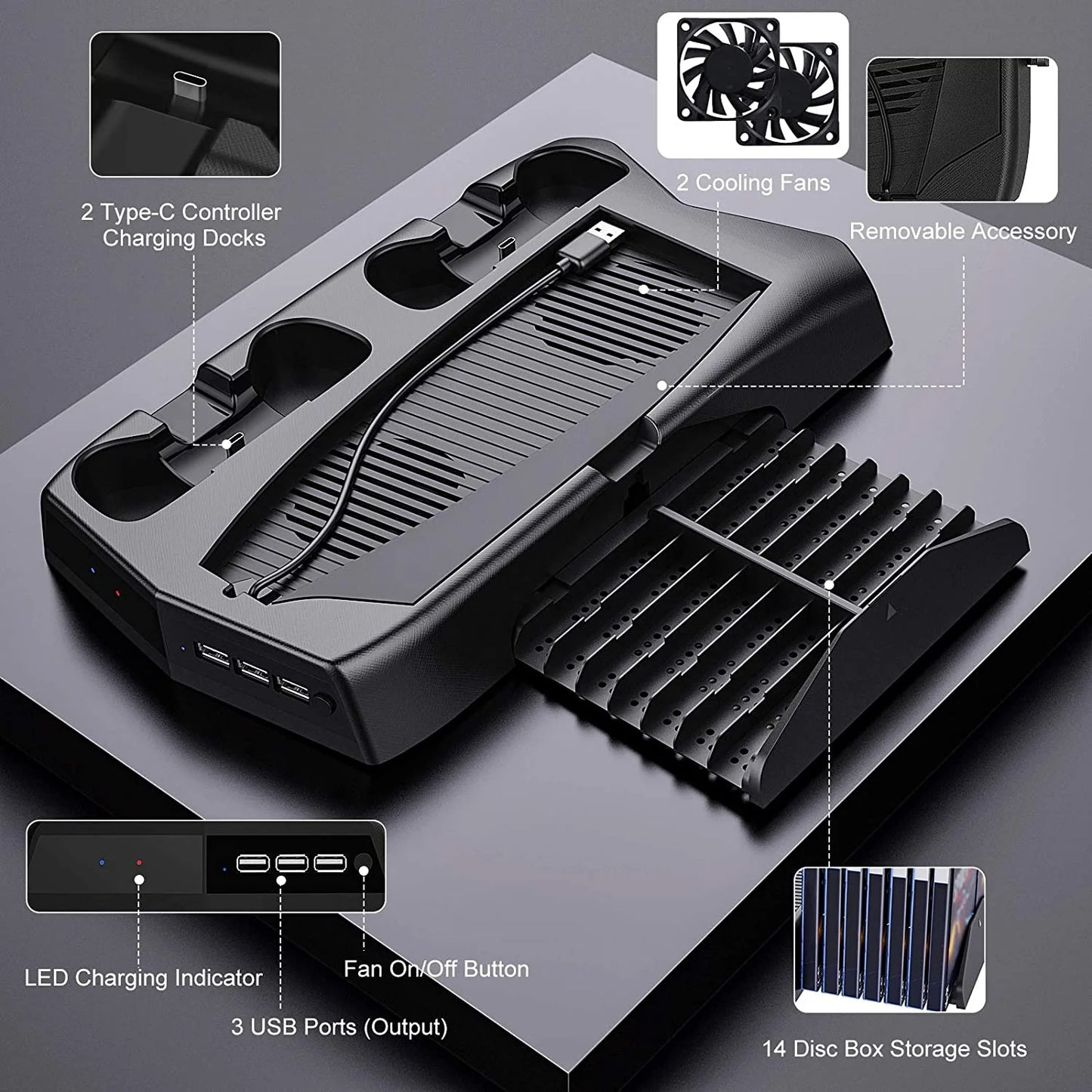 Base de carga para PS5 con ventilador de succión (USADO).