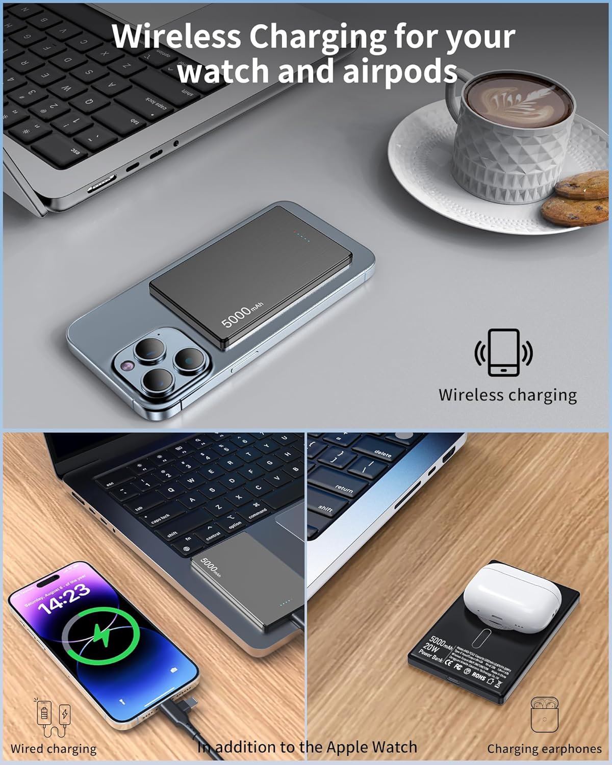 Cargador bateria portátil inalámbrico powerbank 5000 mAh