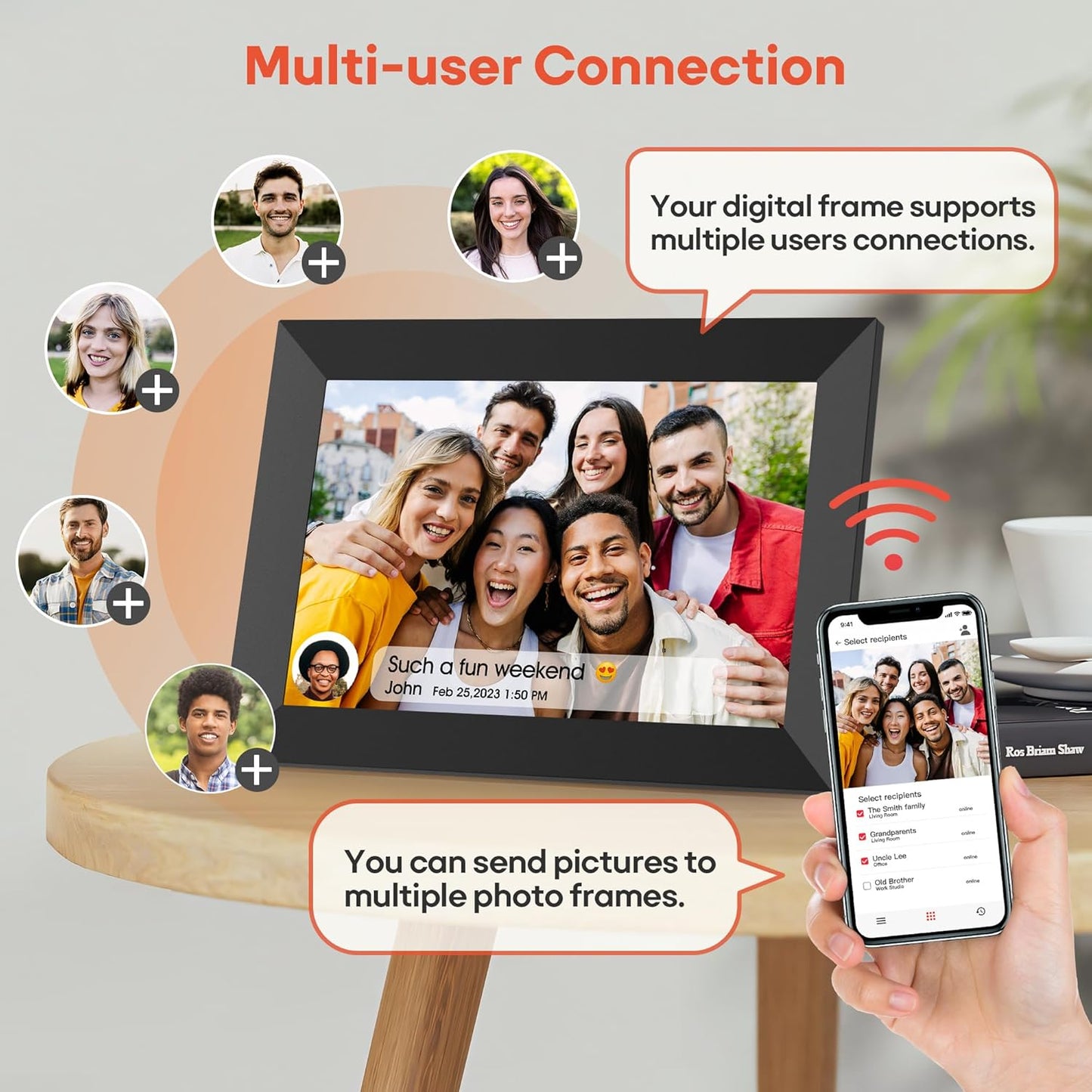 Marco de fotos digital WiFi de 10.1 pulgadas, Pantalla tactil. Frameo