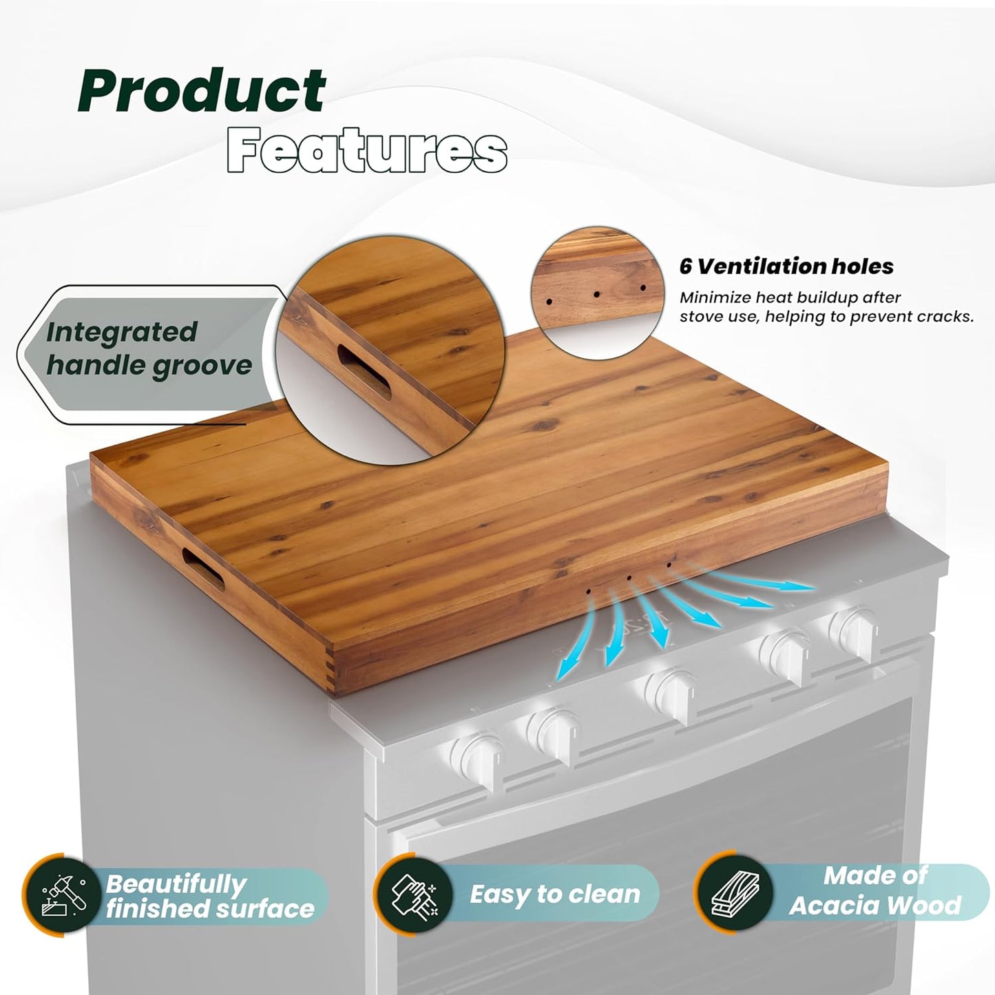 Cubierta de madera de acacia para estufa, 30*22*2.3 pulgadas