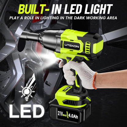 Llave de impacto inalámbrica de 1/2 pulgada, Litekon 4.0Ah 24V (USADA)