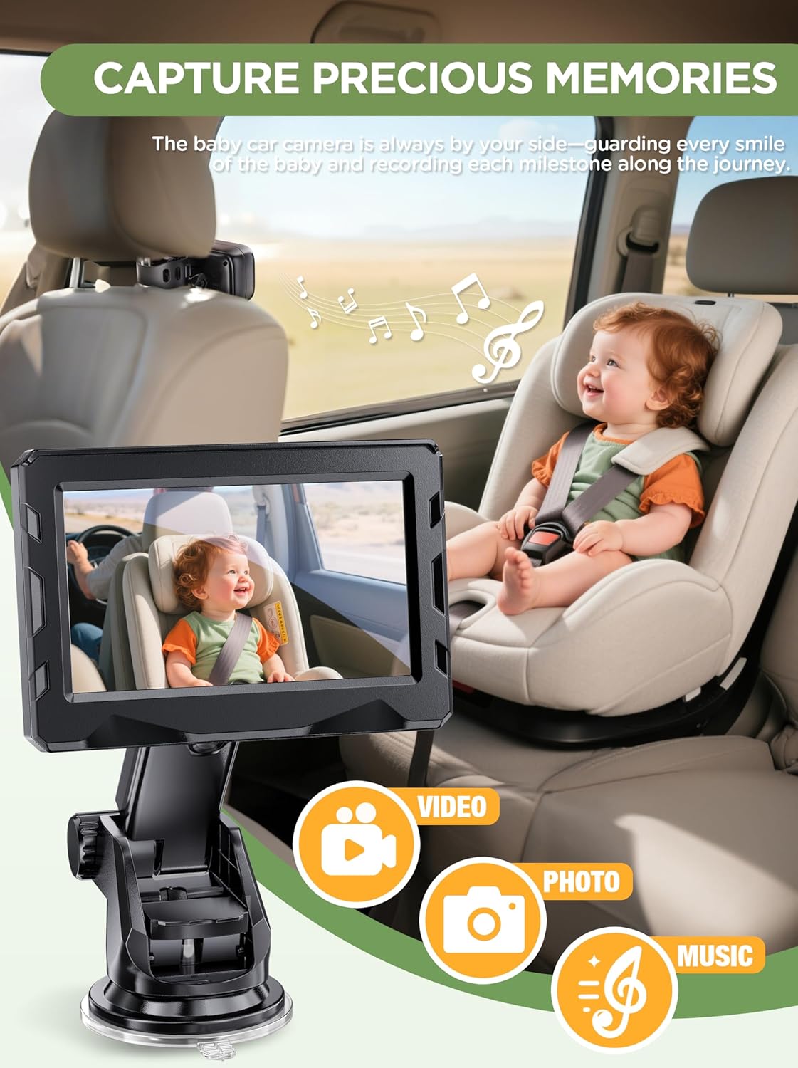 Cámara inalámbrica para automóvil, para ver al bebé, 4.3" 1080P