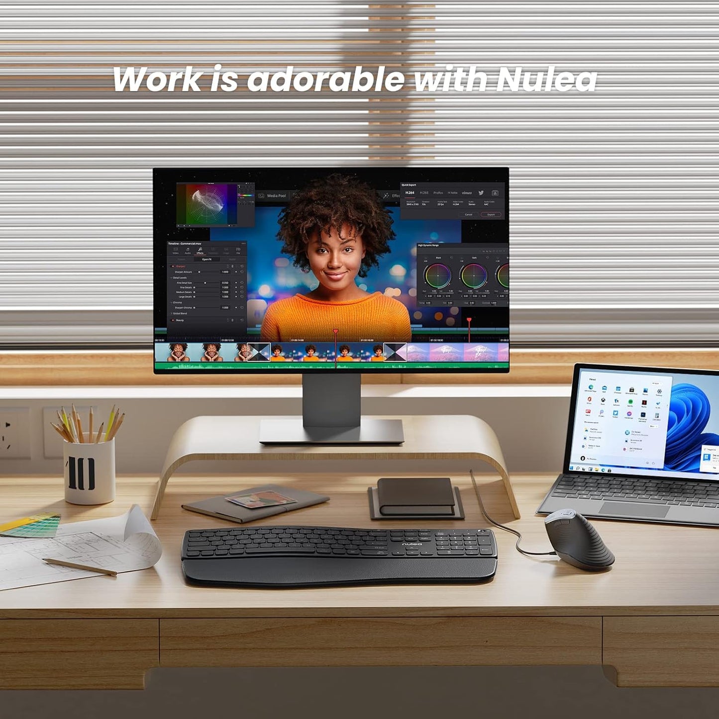 Nulea M504 Ratón vertical con cable, ergonómico, óptico RGB.