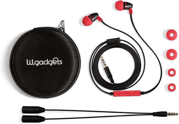 Auriculares intrauditivos, micrófono y volumen limitado para niños.