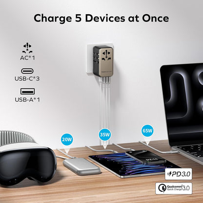 Adaptador de corriente, universal, 120V, 170 W, 2 USB-C 2 USB-A.