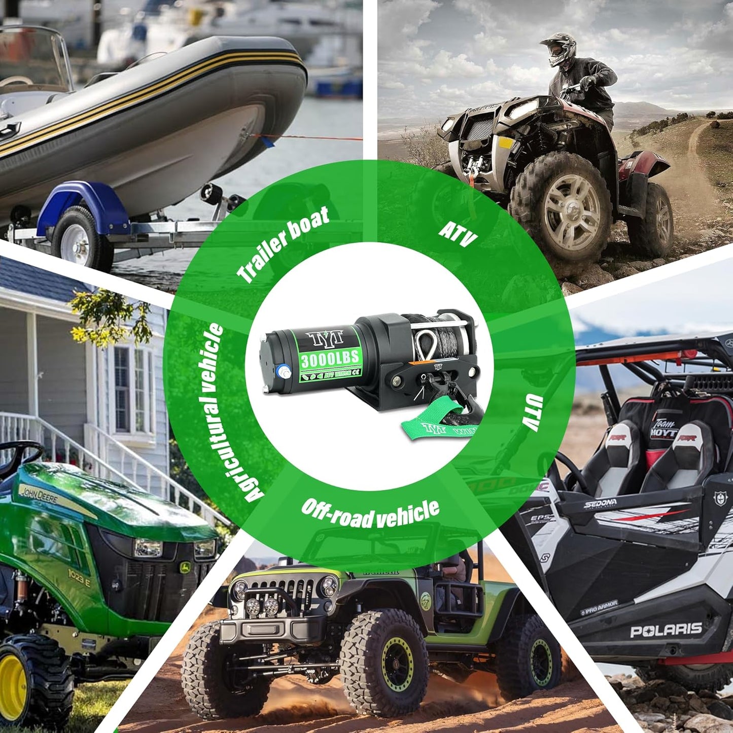 Cabrestante eléctrico ATV de 3000 lbs, control remoto inalámbrico.