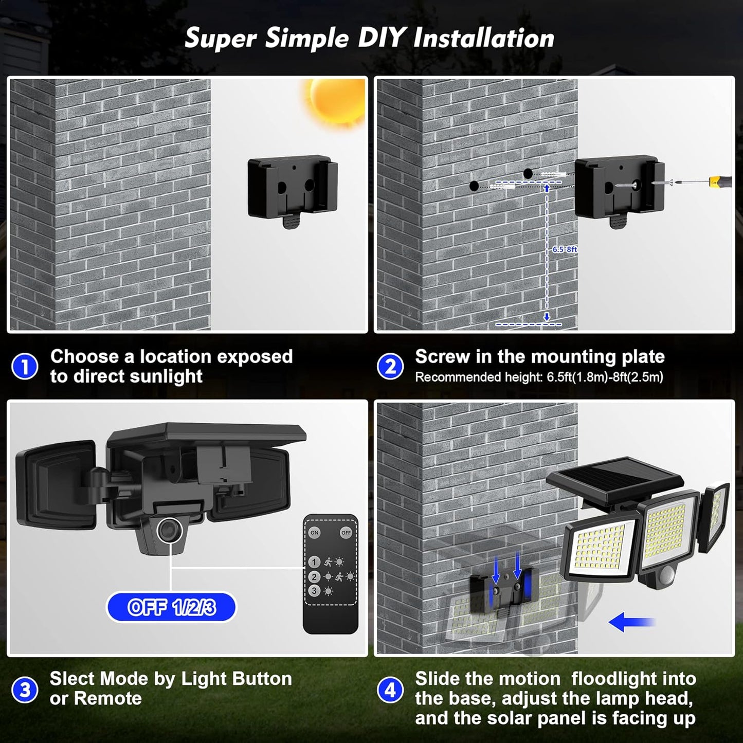Luces solares para exteriores, sensor de movimiento, IP65.