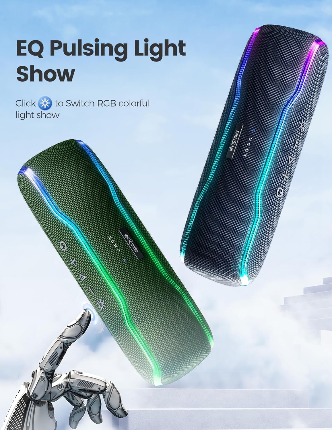 Altavoz Bluetooth portátil, impermeable con luces, Super Bass.