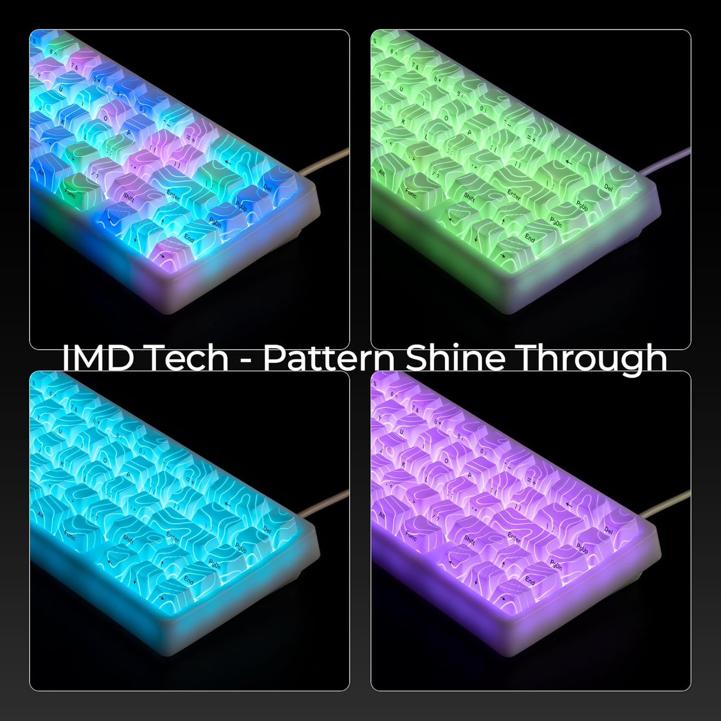 Teclado topográfico con cable para juegos con teclas IMD Tech. Blanco.