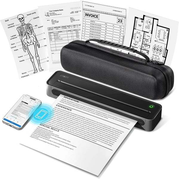 Impresora térmica Etikez D90E, portátil sin tinta con funda, 8.5 x 11.