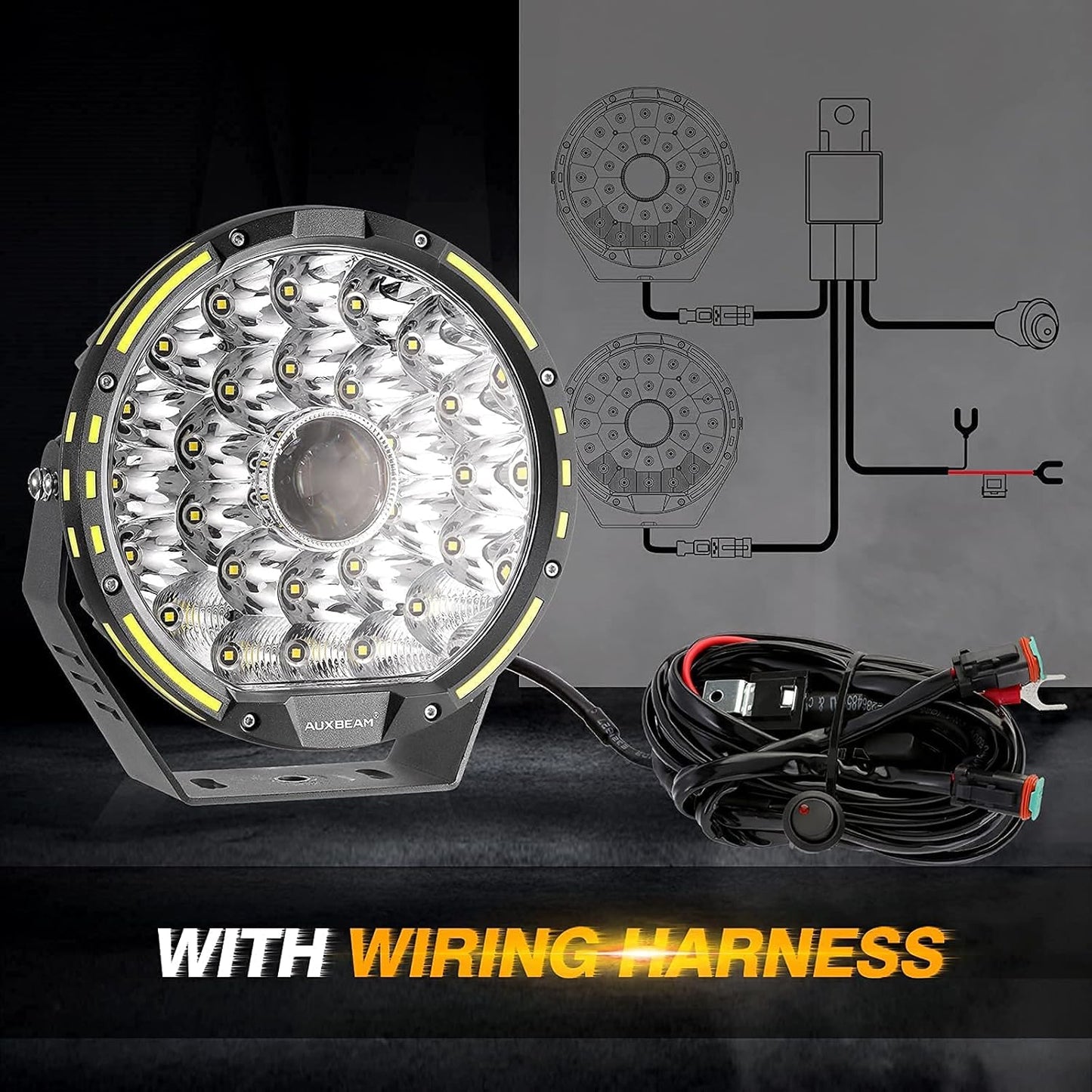 Luces de neblina, Auxbeam, OFF ROAD, Redondas, 9", todoterreno.