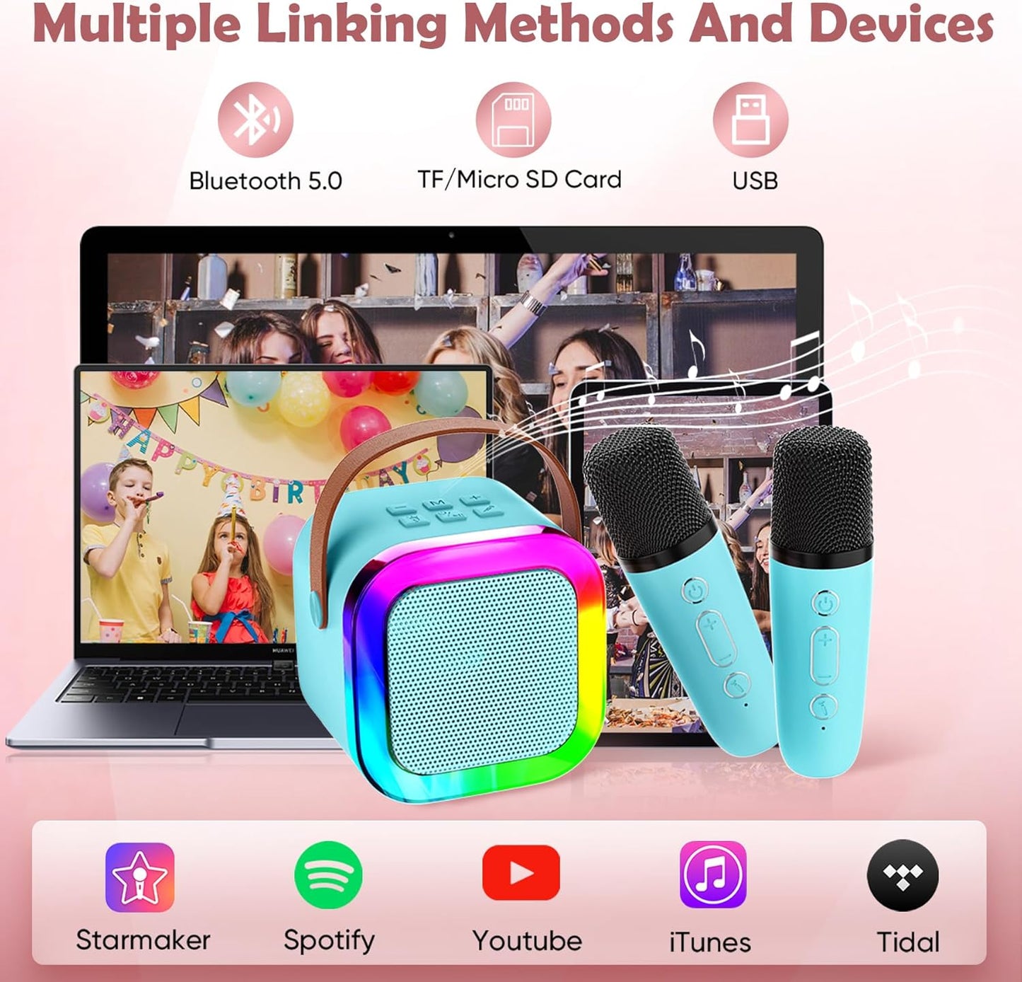 Aplsinvivi Mini altavoz para máquina de karaoke para niños.