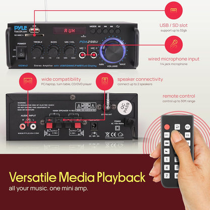 Amplificador de potencia estéreo inalámbrico Bluetooth PYLE