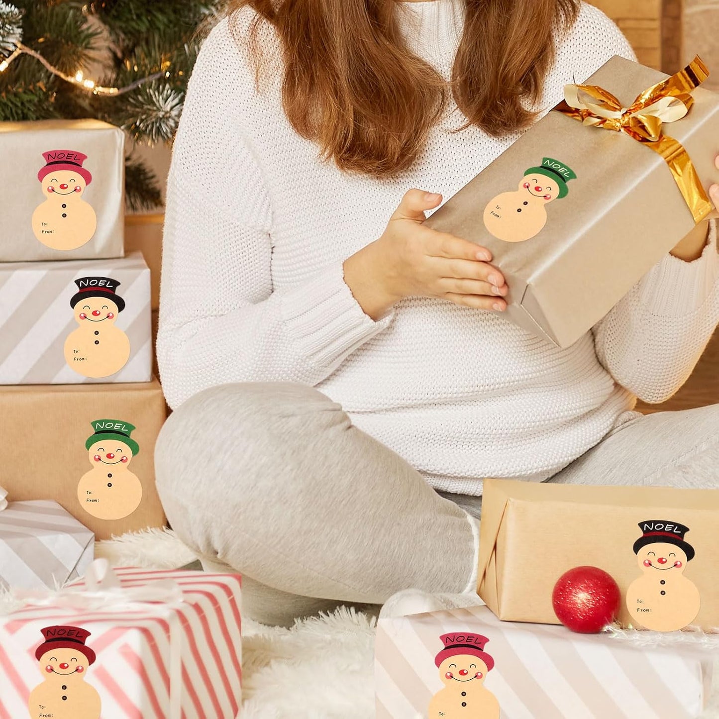 200pcs Etiquetas Adhesivas de Muñeco de Nieve Navidad