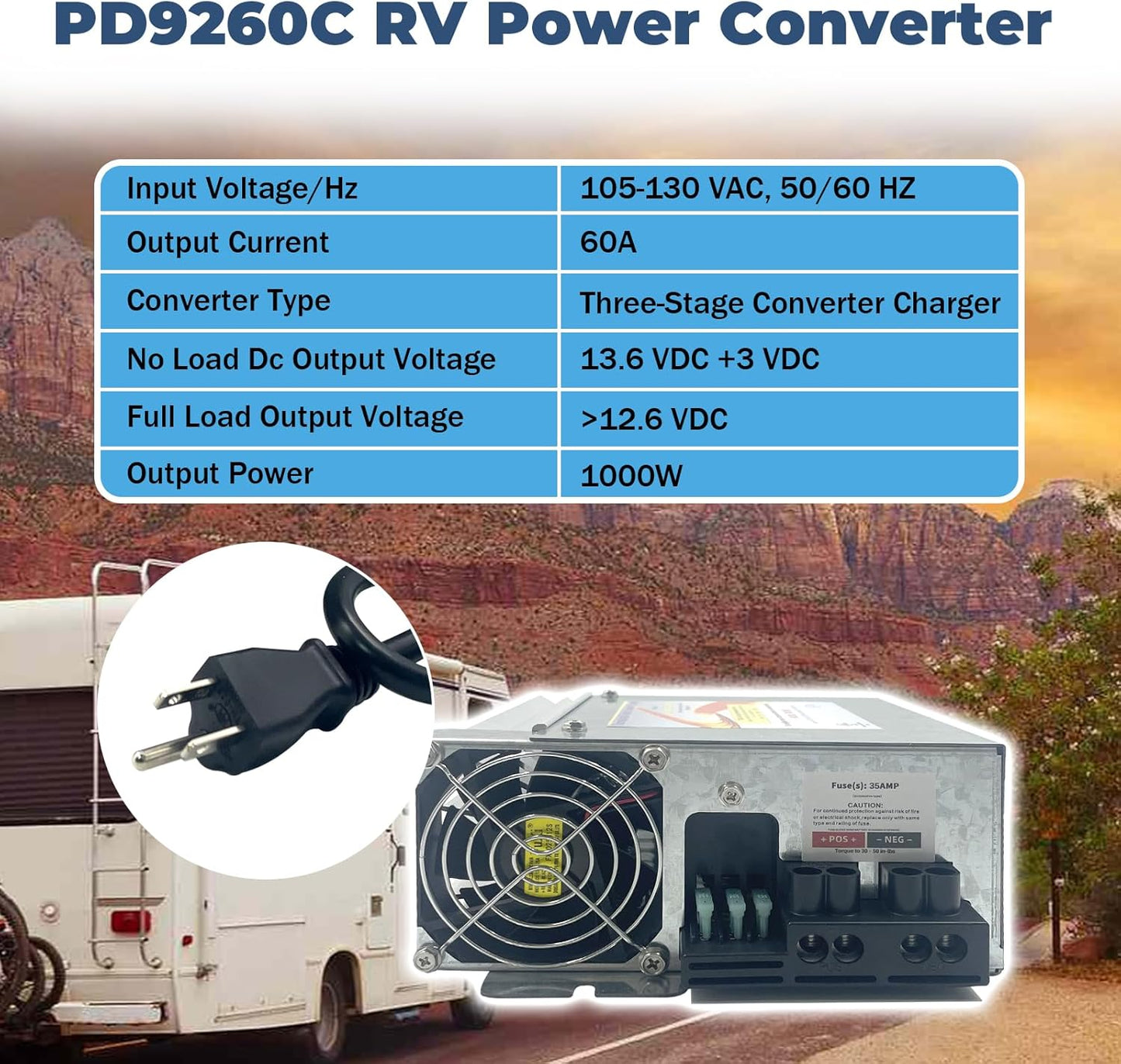 Convertidor de potencia RV de 12 V y 60 amp, Inteli-Power 9200.