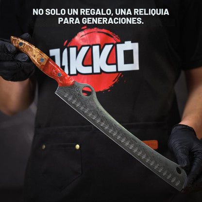 Cuchillo japonés Jikko de 12", para Brisket, mango de epoxi y madera (DETALLE)