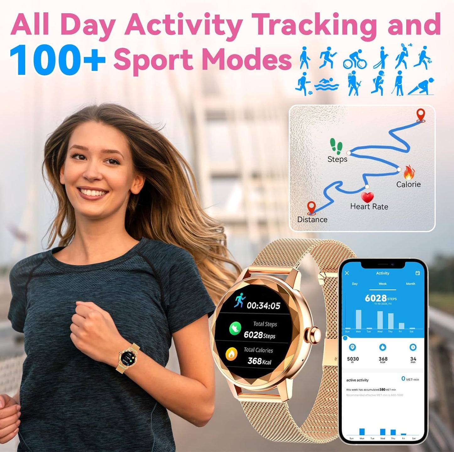 Reloj inteligente para mujer, con monitor de sueño, P/fitness.