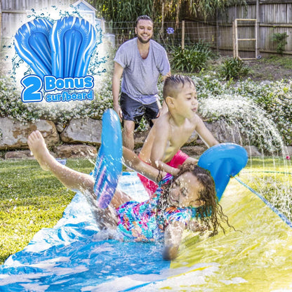 Tobogán acuático inflable de 16 ft con 2 carriles y tablas de cuerpo.