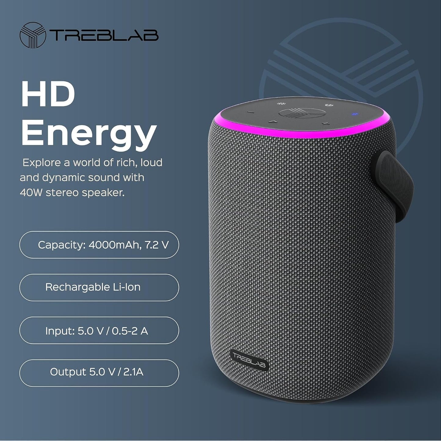 Altavoz HD-Energy Bluetooth inalámbrico, potente altavoz inalámbrico de 40 W con micrófono integrado,