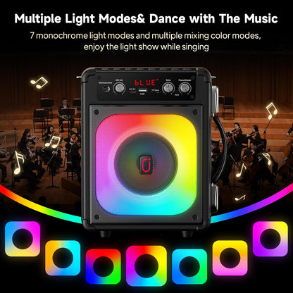 Máquina de karaoke, Bluetooth-portátil, HHWR con 2 micrófonos.