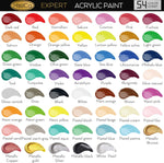Set de pintura acrílica, 54 colores, 60 ml, con 12 pinceles, lienzo y madera.