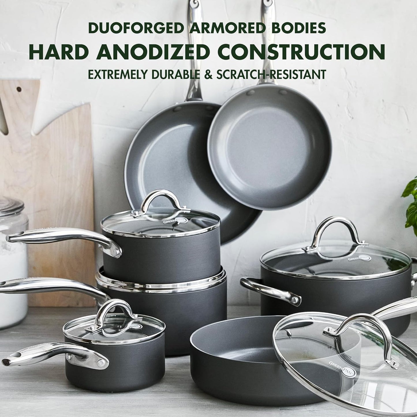 Juego de sartenes de cocina antiadherentes, 12 piezas, (DETALLE).