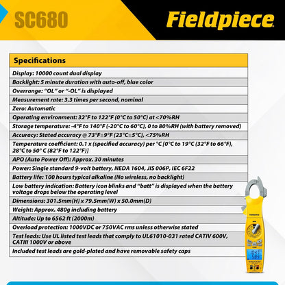 Multímetro Fieldpiece SC680 Pinza Amperimétrica AC DC
