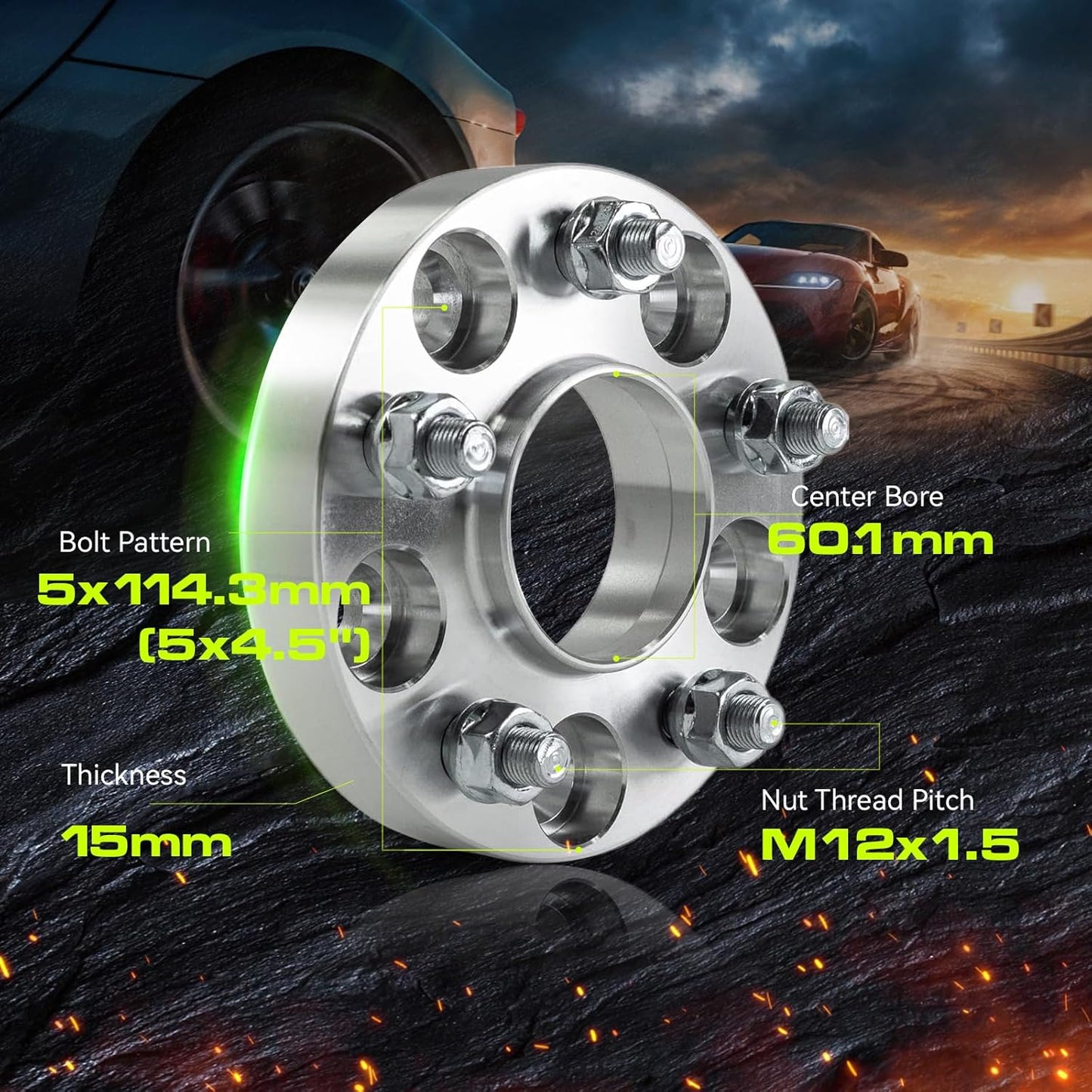 2pcs Rueda espaciadores, 15 mm de espesor  5 x 114,3 12,7 x 11,4 cm USADO