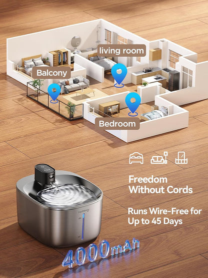 Fuente de agua Feelneedy inalámbrica para gatos, acero inoxidable