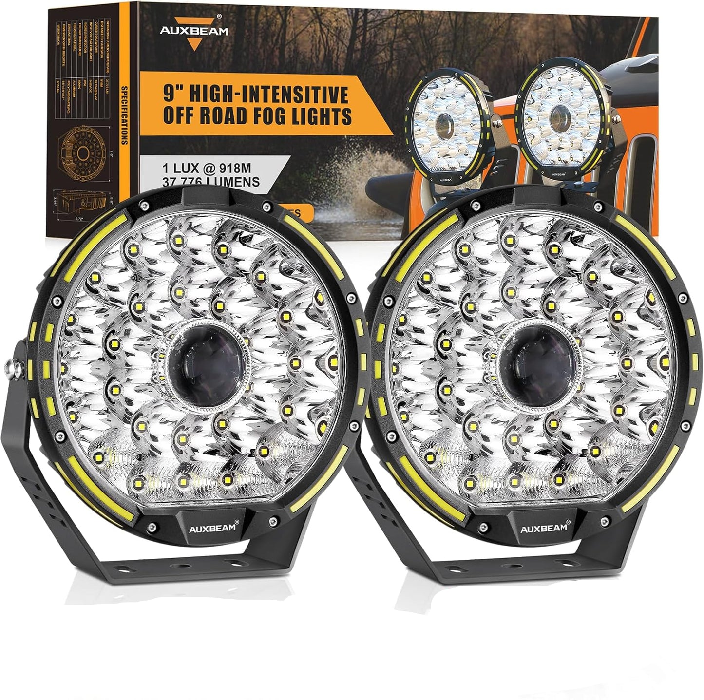 Luces de neblina, Auxbeam, OFF ROAD, Redondas, 9", todoterreno.