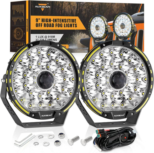 Luces de neblina, Auxbeam, OFF ROAD, Redondas, 9", todoterreno.