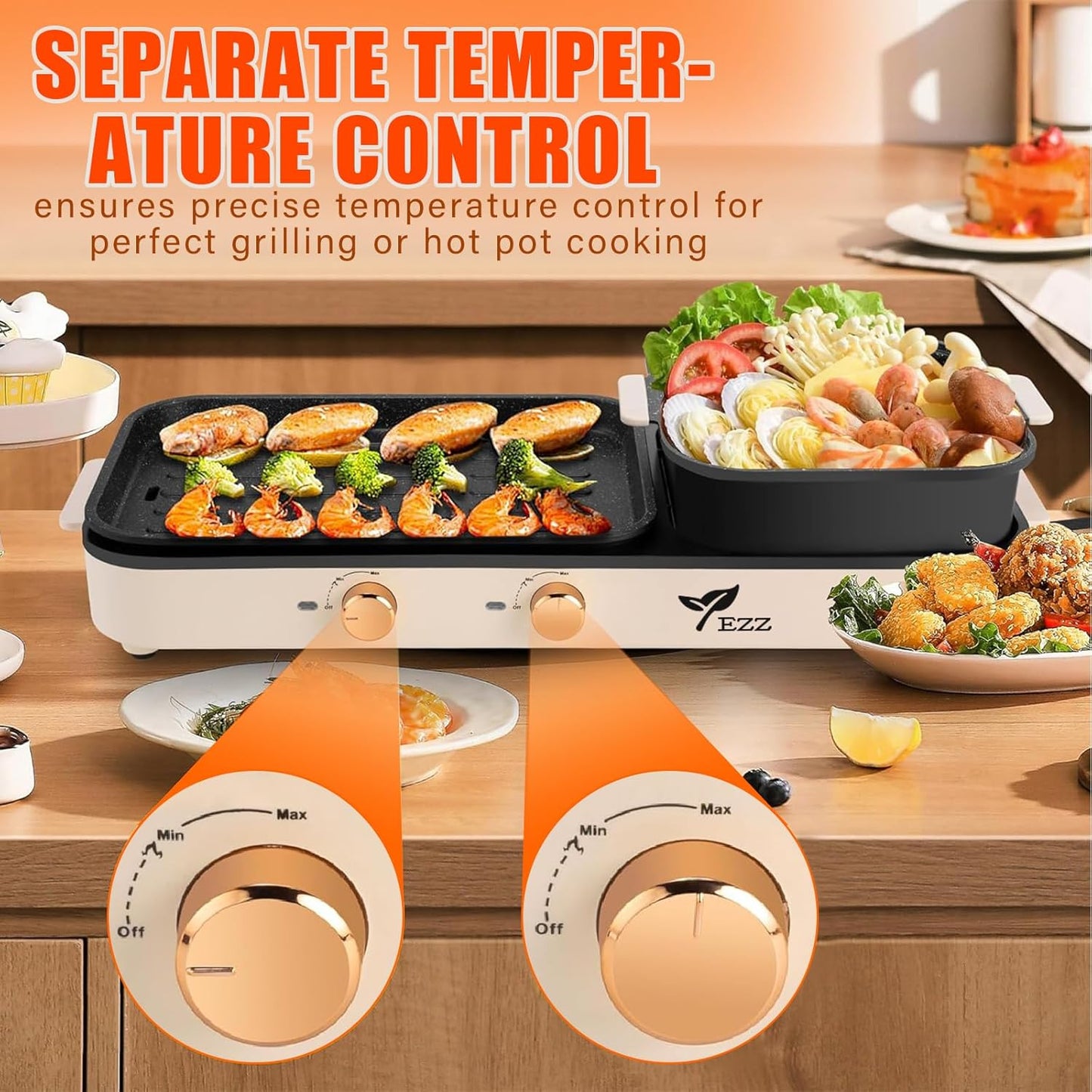 Parrilla eléctrica para interiores, 2 en 1, Control de Temp. (USADA).