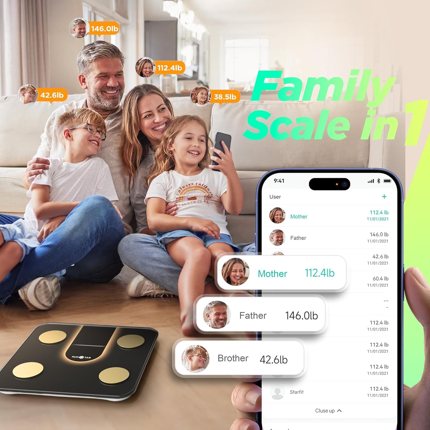Runstar Báscula inteligente para peso corporal VA 8 en 1