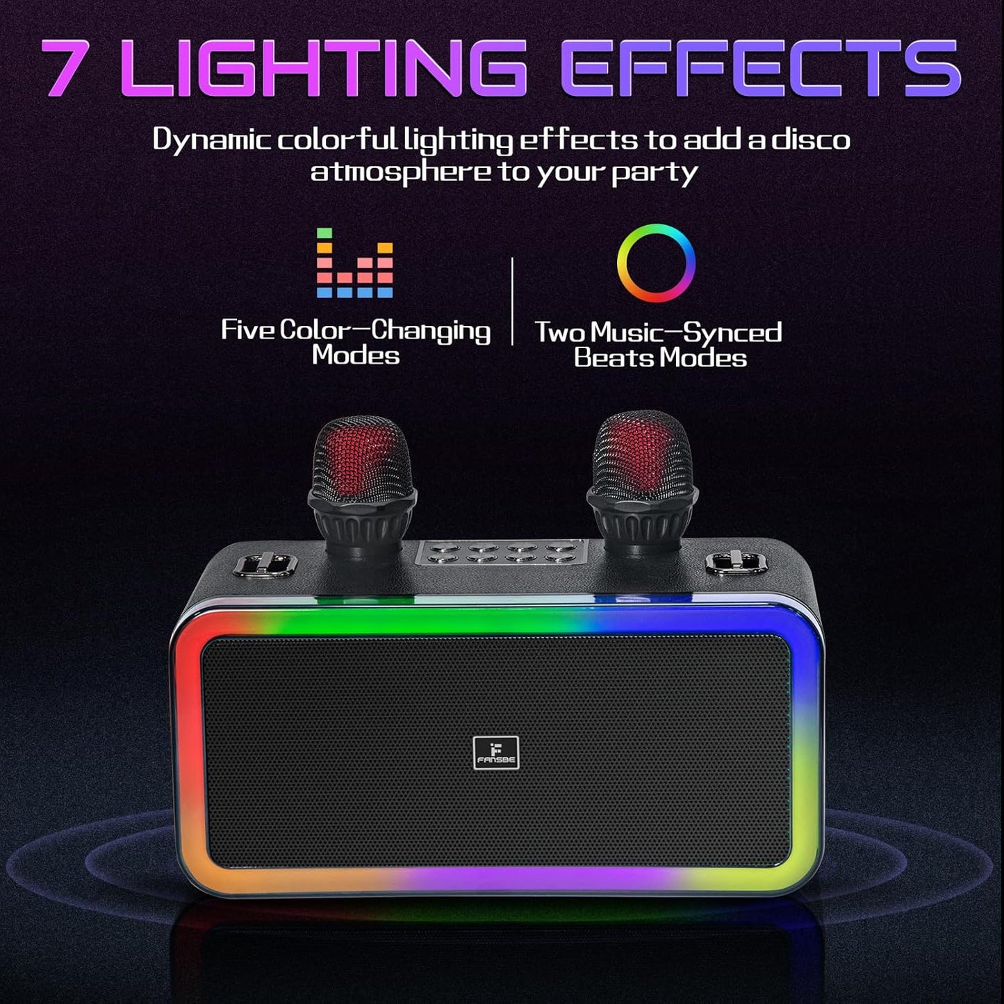Máquina de karaoke portátil con 2 micrófonos, Bluetooth Fansbe Tech