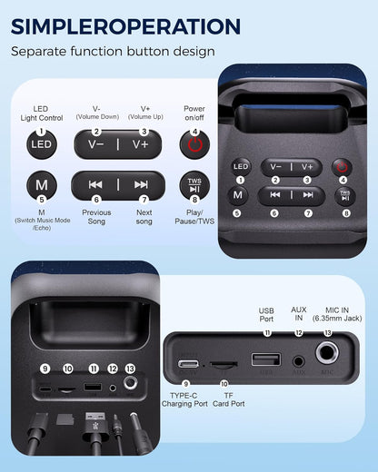 Karaoke Altavoz Bluetooth con 2 micrófonos T-08