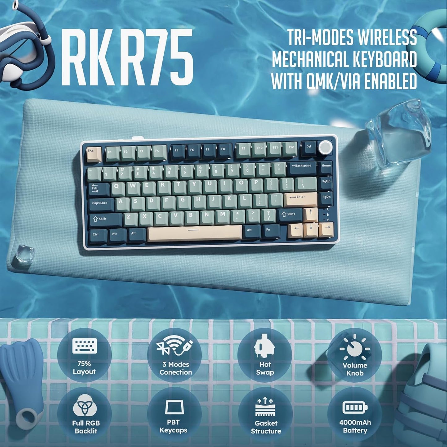 RK ROYAL KLUDGE R75 - Teclado mecánico inalámbrico.