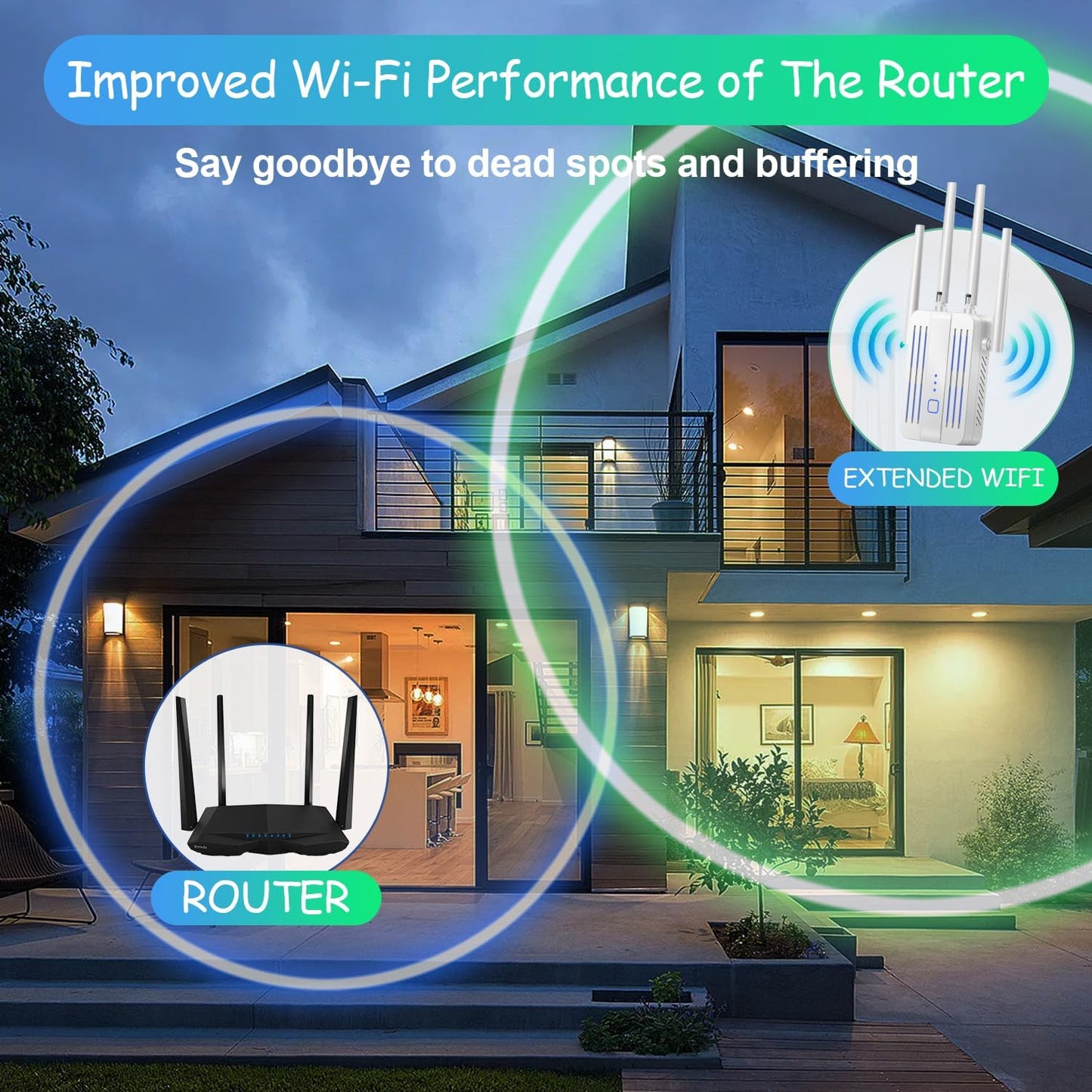 Amplificador de señal WiFi para el hogar, hasta 45 dispositivos.