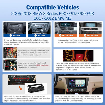Estéreo Eonon  4+64GB BMW E90 9'' CarPlay Android Auto