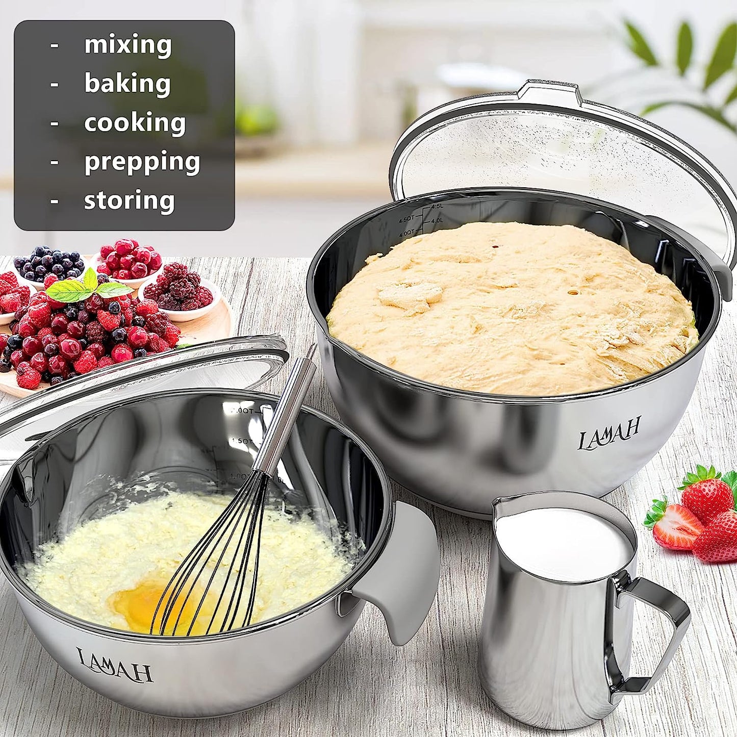 Juego de tazones acero inoxidable para mezclar con tapas  Lamah